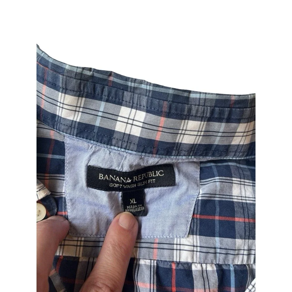 Banana Republic Mens XL Tailored Slim Fit Soft Wash Long Sleeve Plaid Shirt